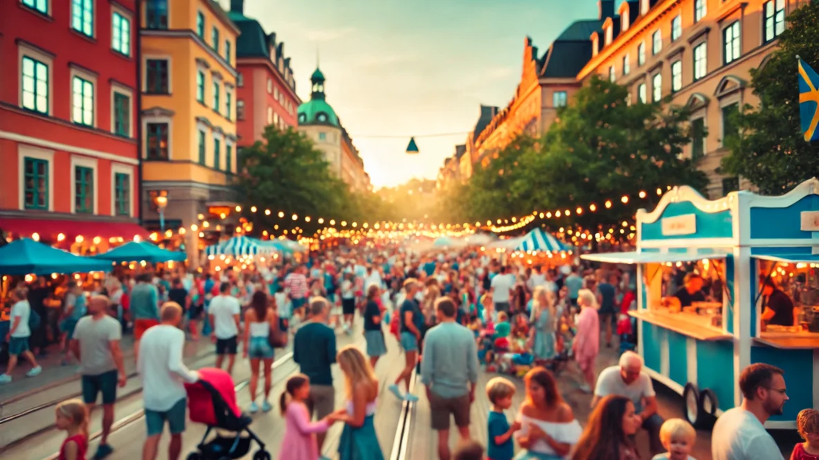 Ai-genererat blurrigt foto med fullt av människor utomhus på ett stadsevenemang