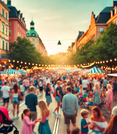 Ai-genererat blurrigt foto med fullt av människor utomhus på ett stadsevenemang